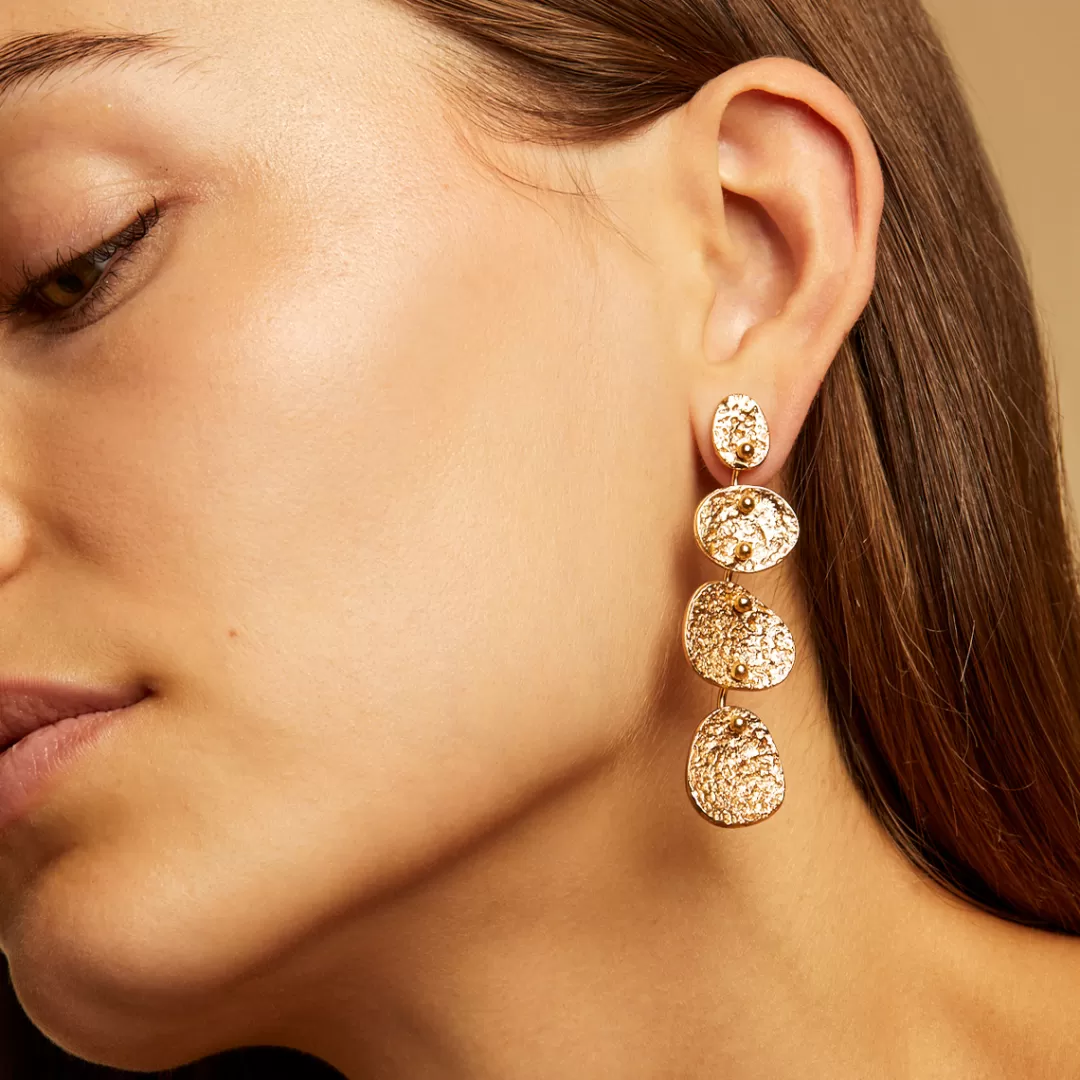 Gas Bijoux Boucles D'Oreilles Eclipse 4 Rangs Dorees