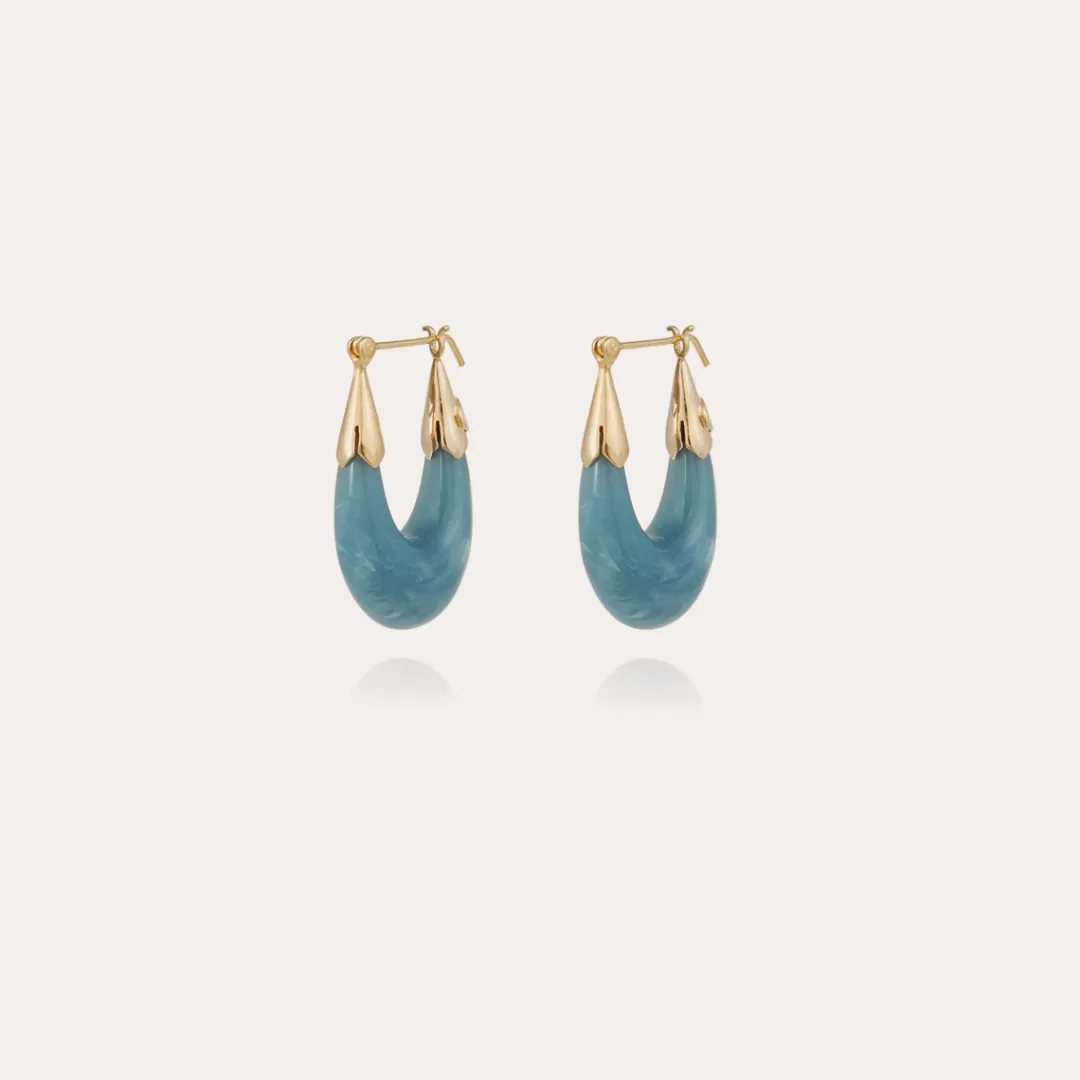 Gas Bijoux Boucles D'Oreilles Ecume Petit Modele Acetate Dorees-Bleu