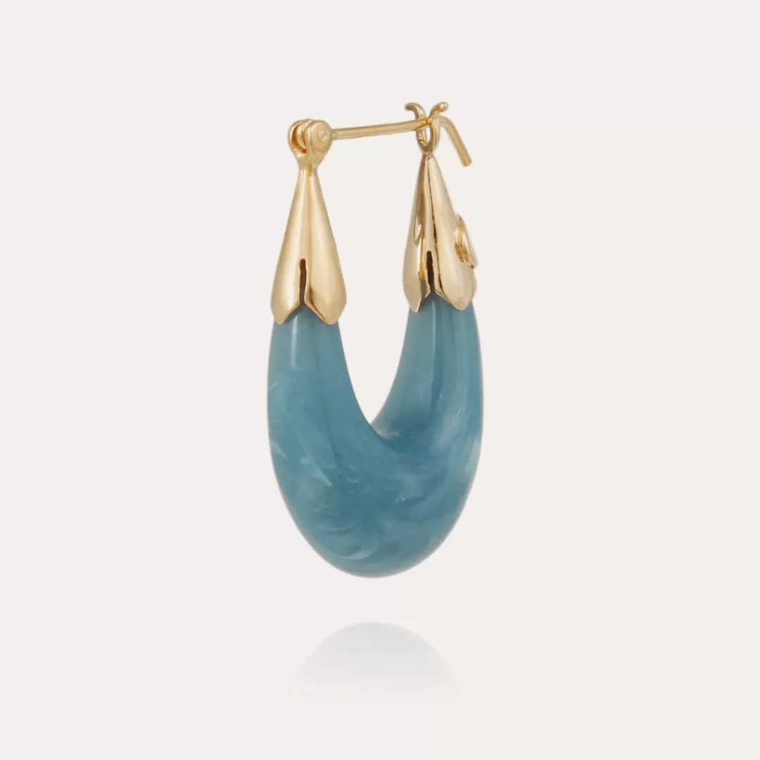 Gas Bijoux Boucles D'Oreilles Ecume Petit Modele Acetate Dorees-Bleu
