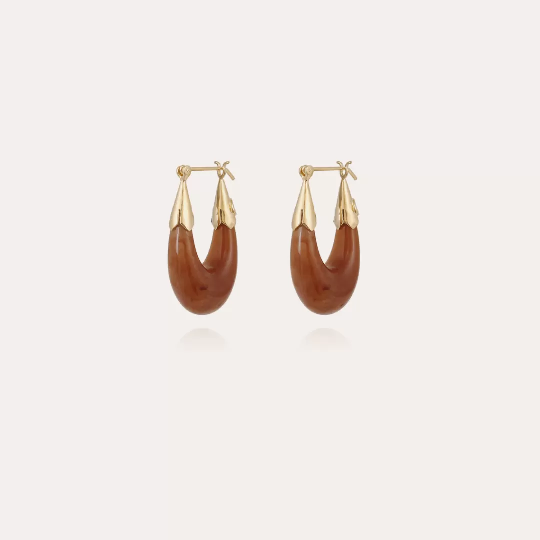 Gas Bijoux Boucles D'Oreilles Ecume Petit Modele Acetate Dorees-Marron