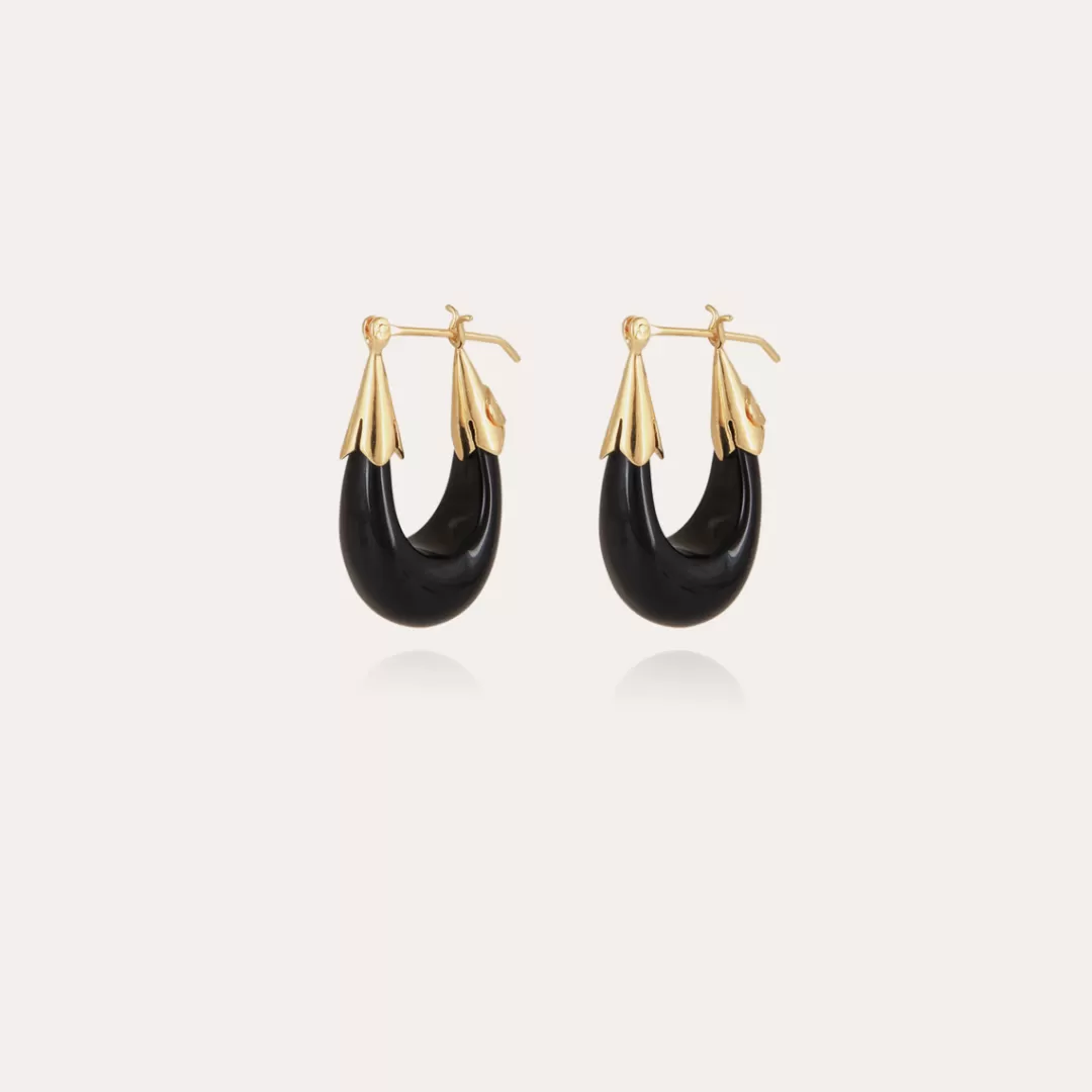 Gas Bijoux Boucles D'Oreilles Ecume Petit Modele Acetate Dorees-Noir