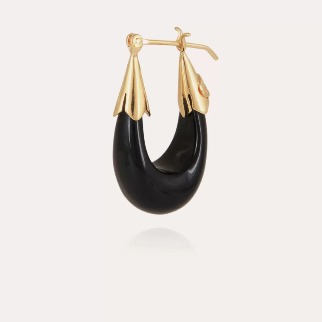 Gas Bijoux Boucles D'Oreilles Ecume Petit Modele Acetate Dorees-Noir