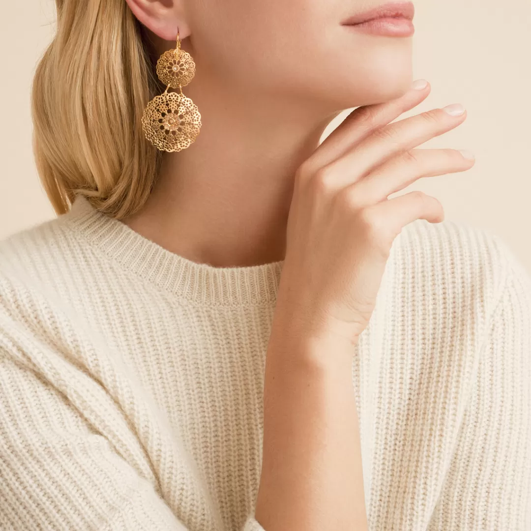 Gas Bijoux Boucles D'Oreilles Flocon Double Mini Dorees