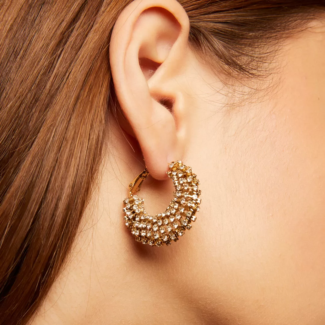 Gas Bijoux Boucles D'Oreilles Izzia Strass Petit Modele Dorees