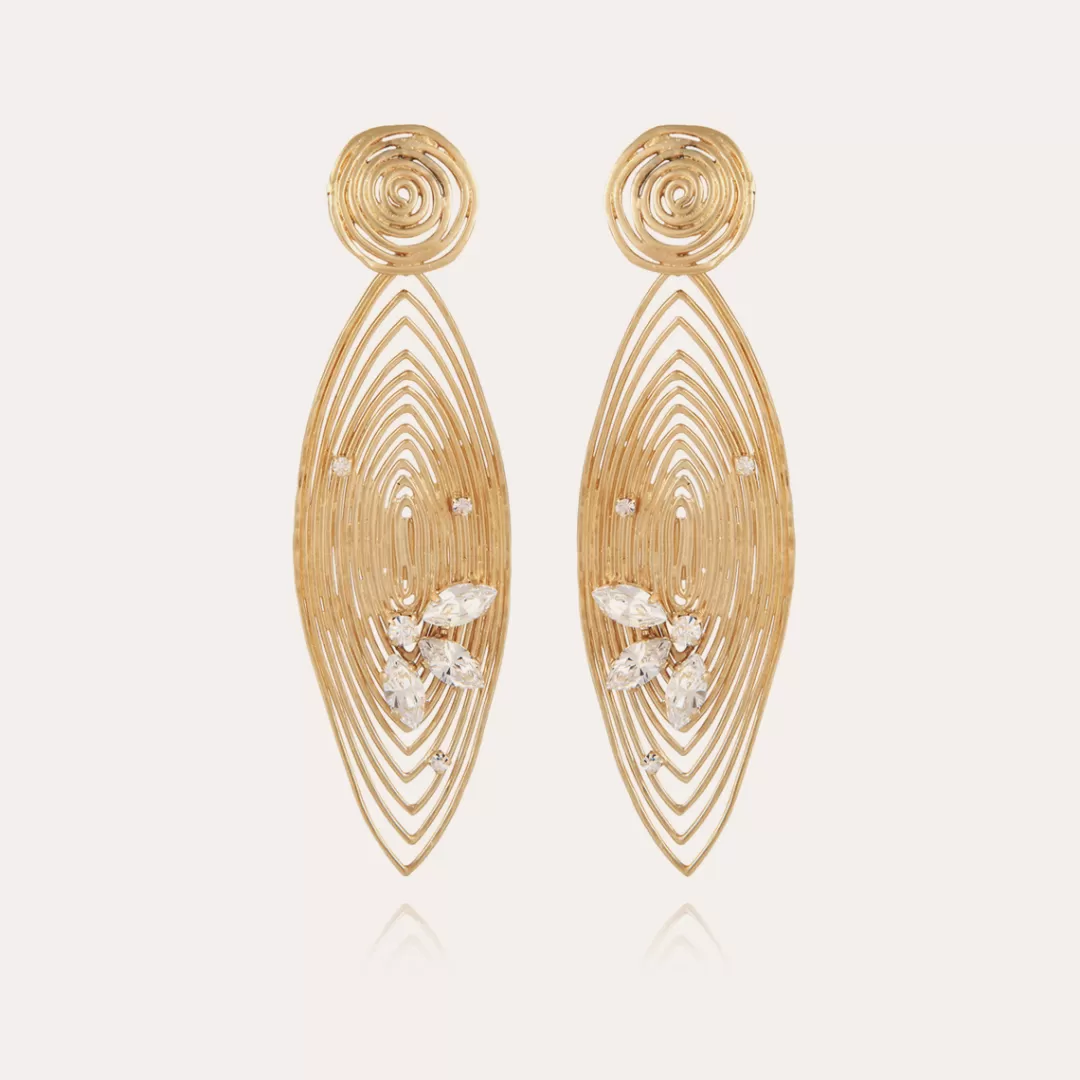 Gas Bijoux Boucles D'Oreilles Longwave Strass Grand Modele Dorees