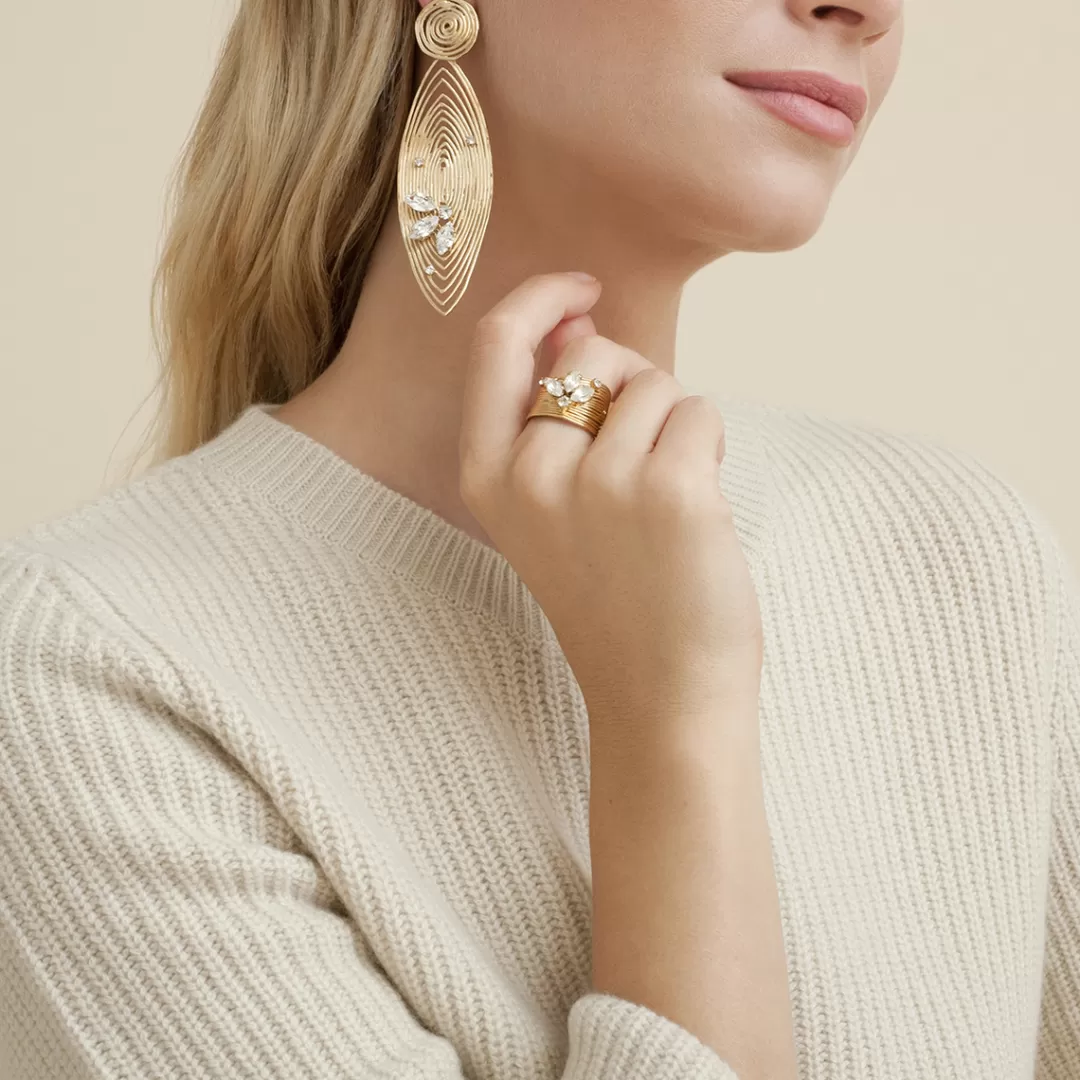 Gas Bijoux Boucles D'Oreilles Longwave Strass Grand Modele Dorees