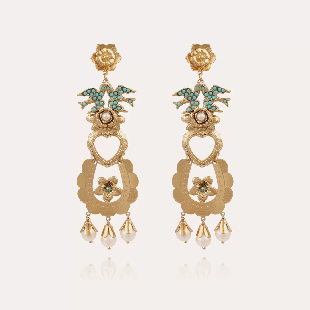 Gas Bijoux Boucles D'Oreilles Lovebirds Dorees