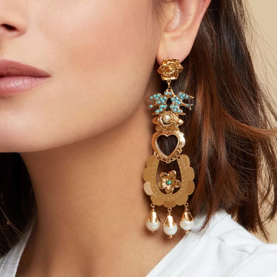 Gas Bijoux Boucles D'Oreilles Lovebirds Dorees