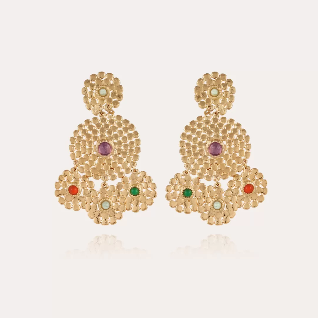 Gas Bijoux Boucles D'Oreilles Lucky Sequin Cabochons Petit Modele Dorees