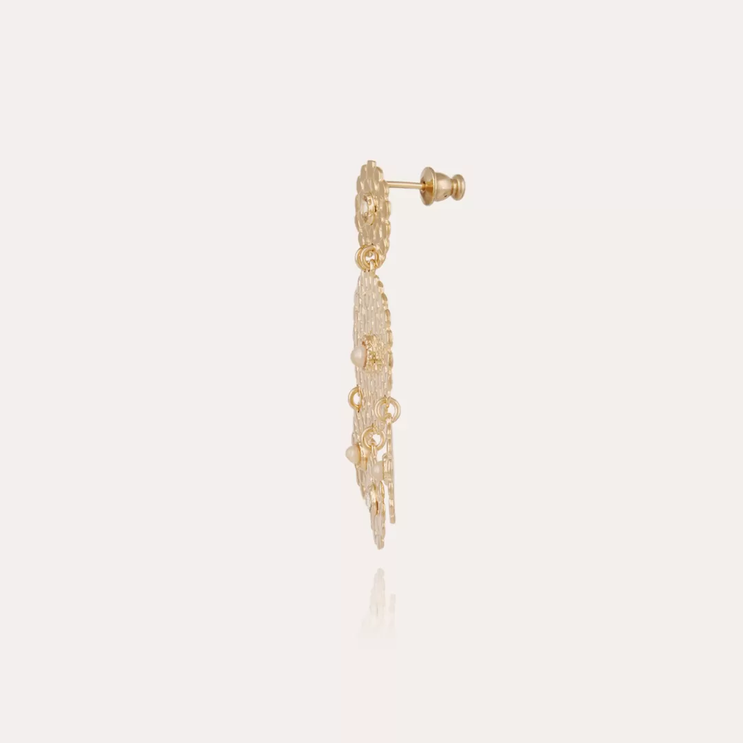 Gas Bijoux Boucles D'Oreilles Lucky Sequin Cabochons Petit Modele Dorees-Nacre Blanche & Strass