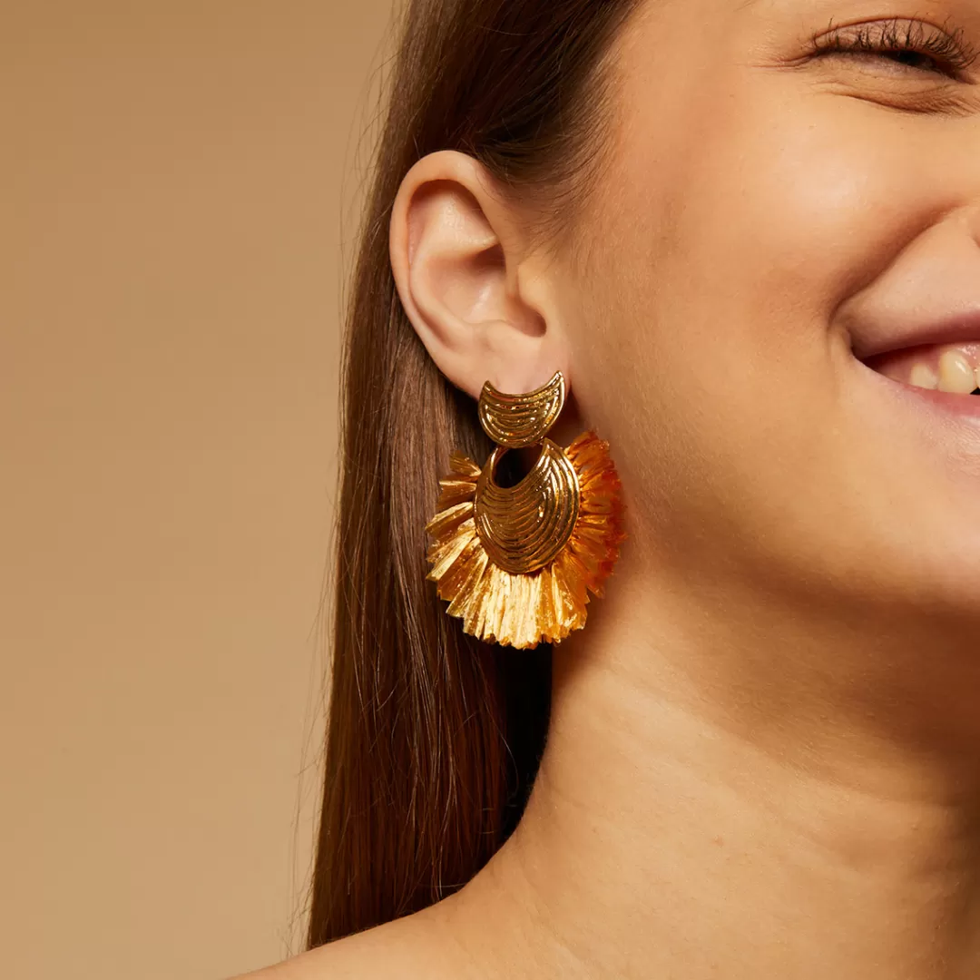 Gas Bijoux Boucles D'Oreilles Luna Wave Raphia Mini Dorees