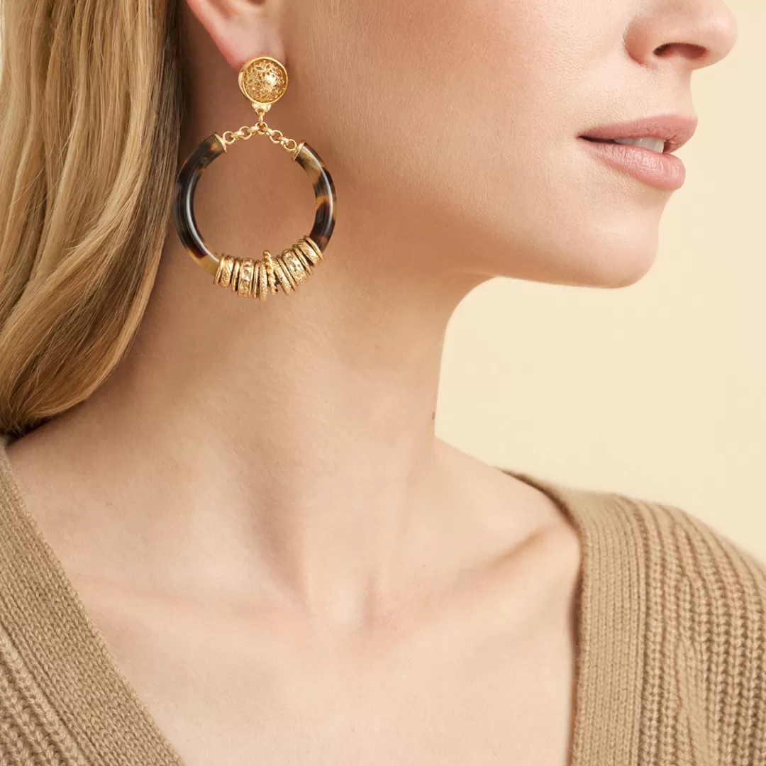 Gas Bijoux Boucles D'Oreilles Mariza Petit Modele Acetate Dorees-Ecaille