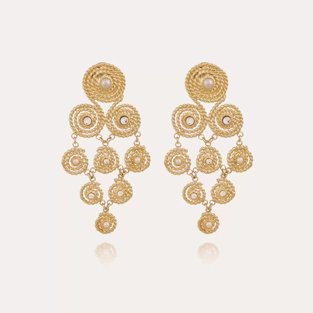Gas Bijoux Boucles D'Oreilles Mistral Dorees-Nacre Blanche & Strass