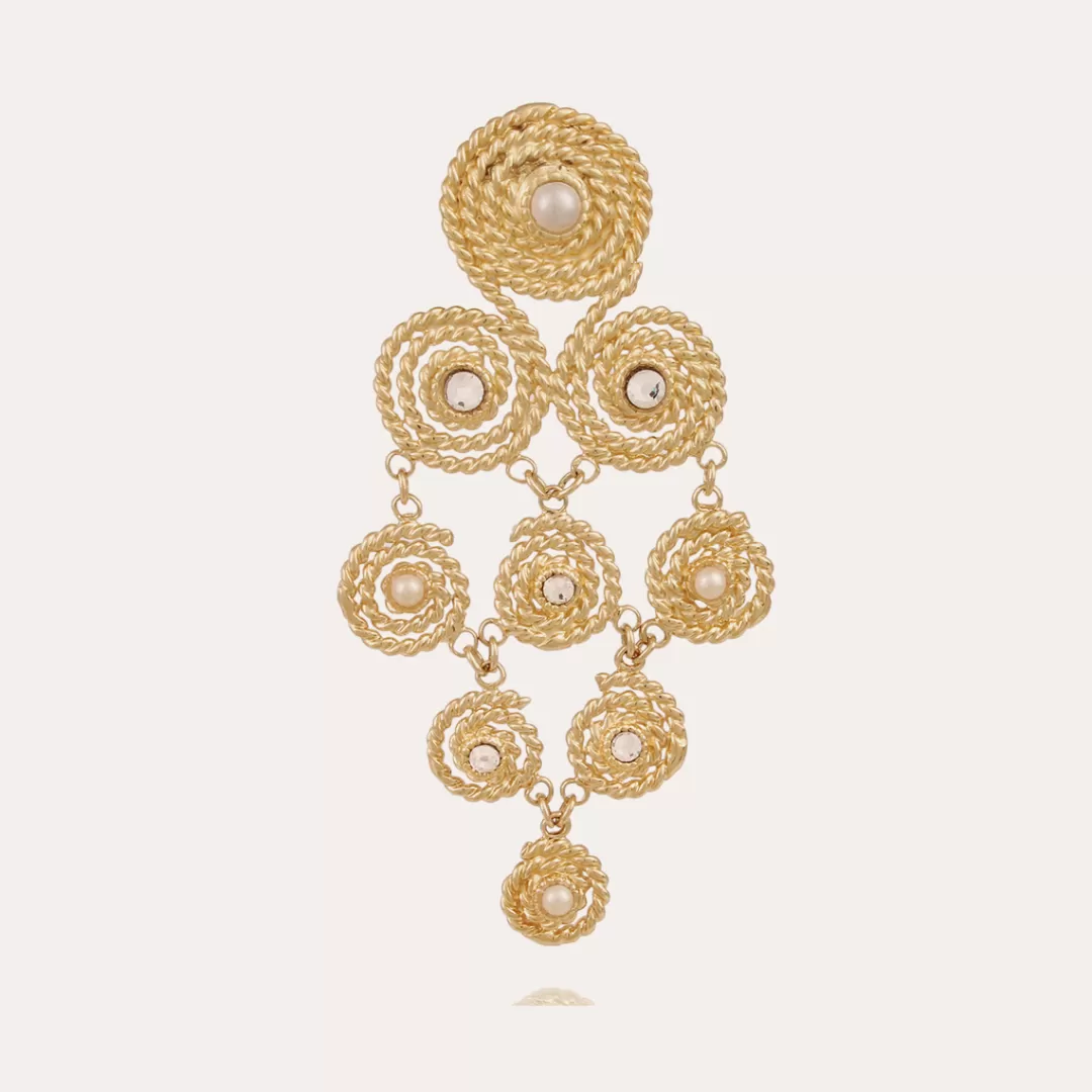 Gas Bijoux Boucles D'Oreilles Mistral Dorees-Nacre Blanche & Strass