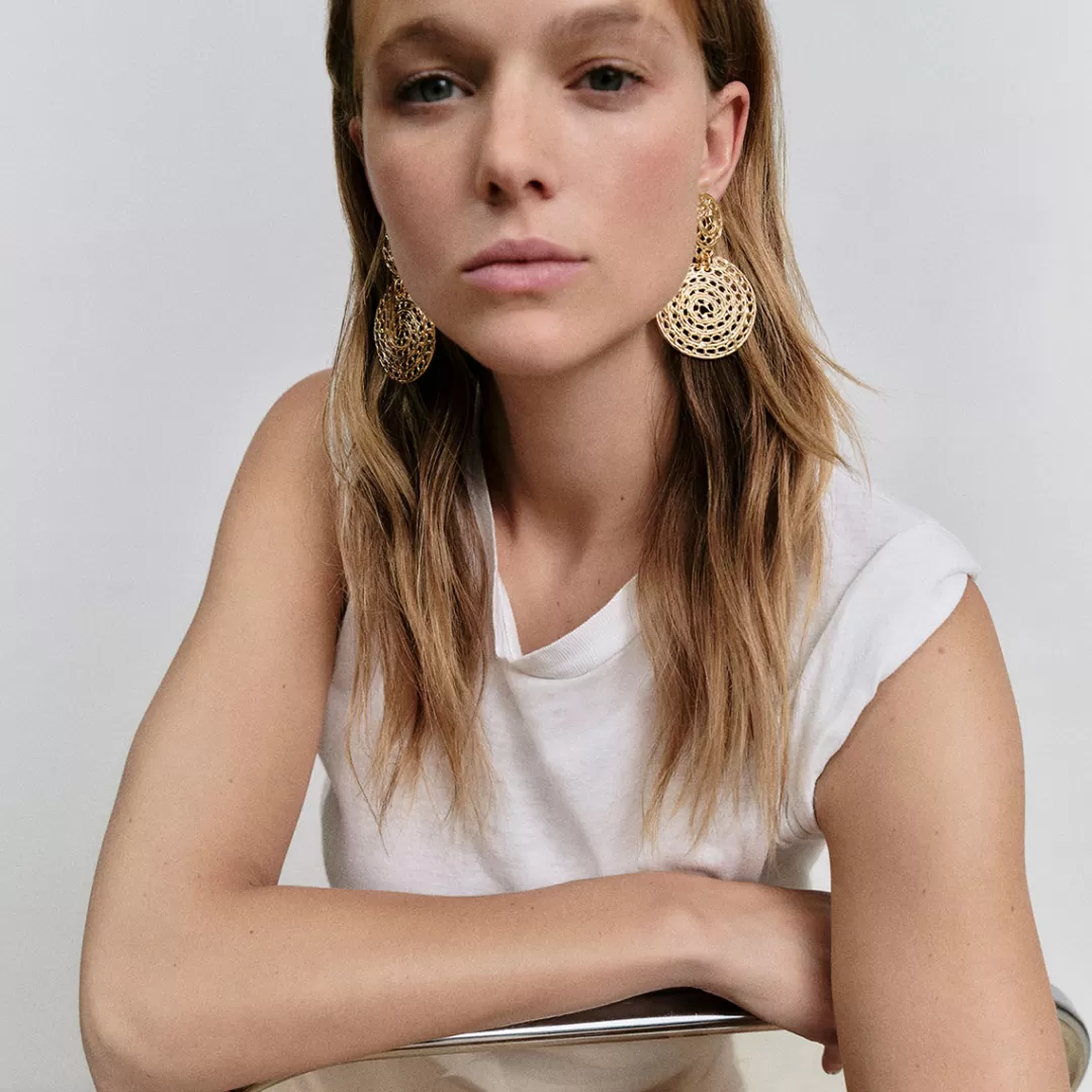 Gas Bijoux Boucles D'Oreilles Onde Chaine Grand Modele Dorees