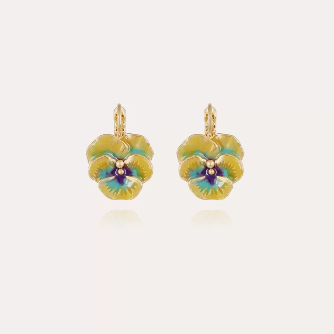 Gas Bijoux Boucles D'Oreilles Pensee Email Dorees