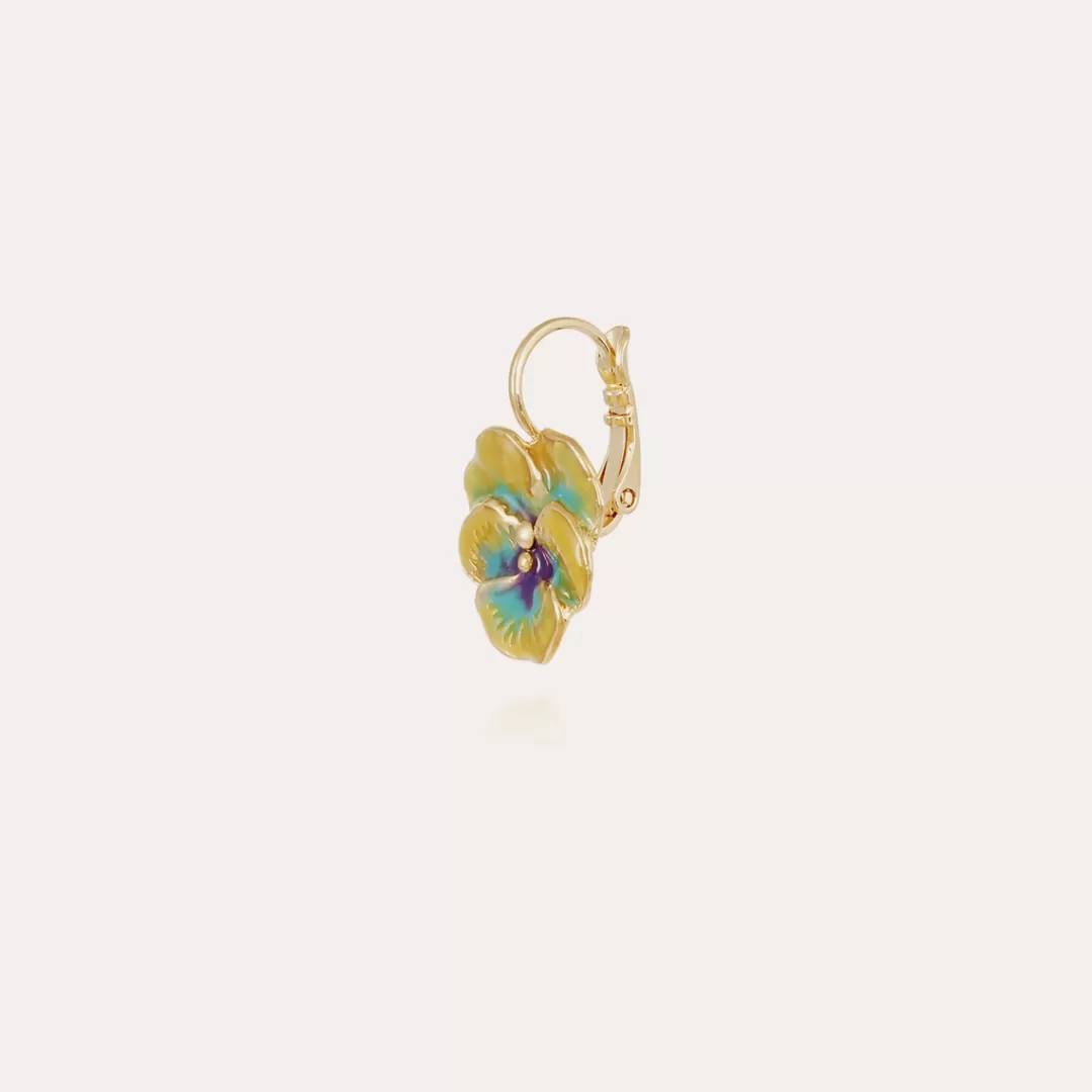Gas Bijoux Boucles D'Oreilles Pensee Email Dorees