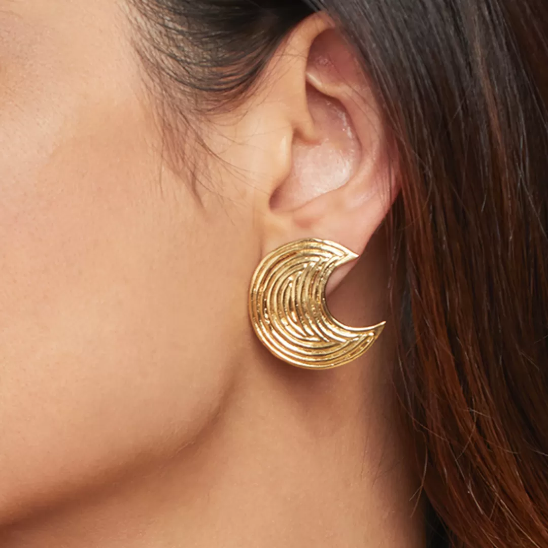Gas Bijoux Boucles D'Oreilles Puces Luna Wave Dorees
