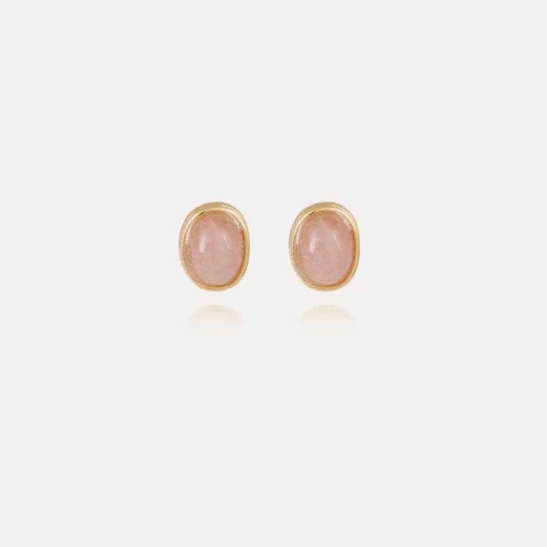 Gas Bijoux Boucles D'Oreilles Puces Ovo Dorees-Quartz Rose