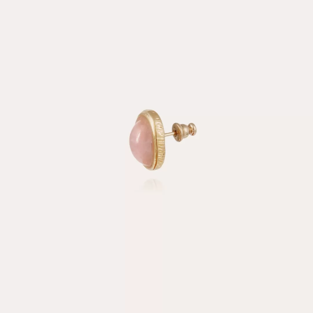 Gas Bijoux Boucles D'Oreilles Puces Ovo Dorees-Quartz Rose