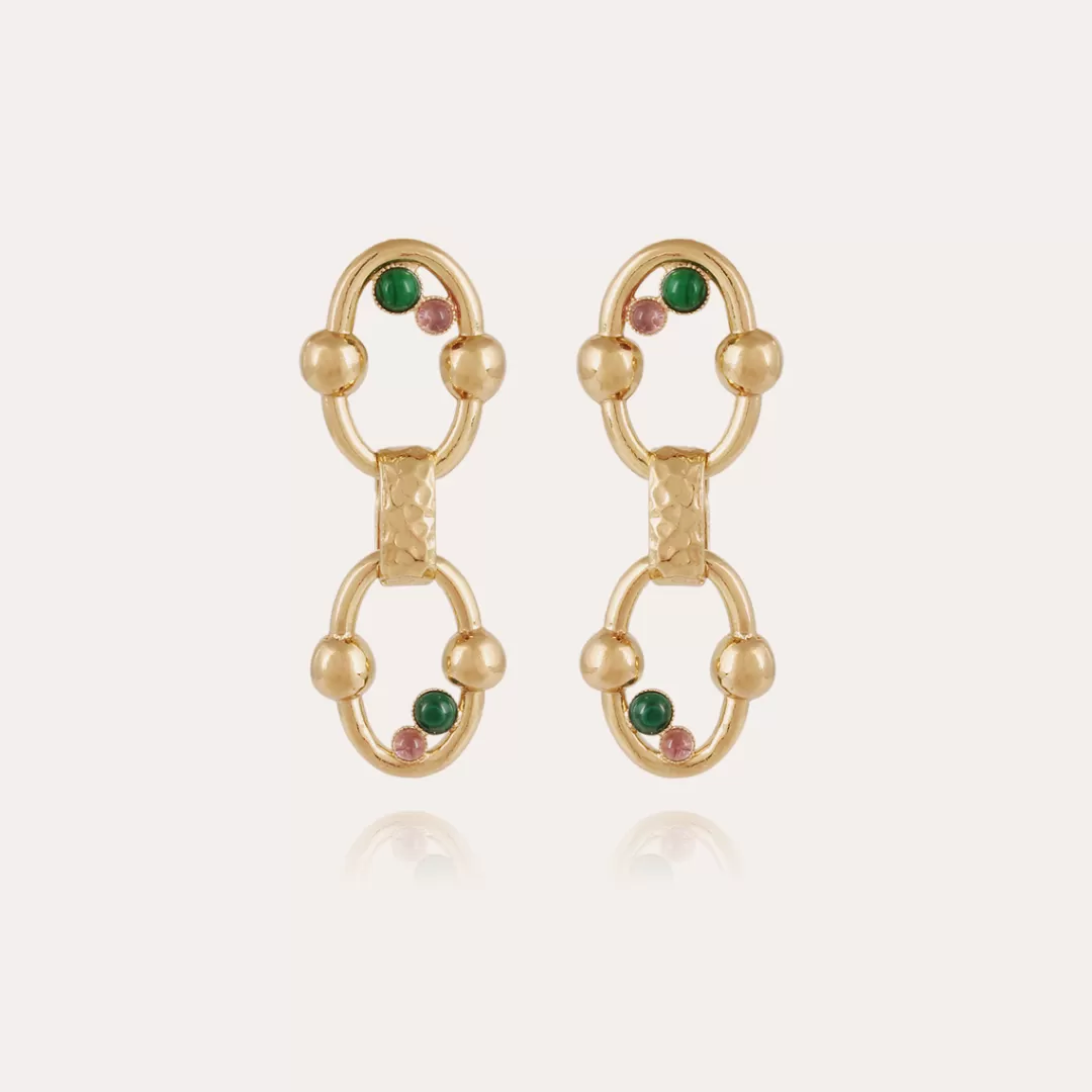 Gas Bijoux Boucles D'Oreilles Rivage Serti Gold-Malachite