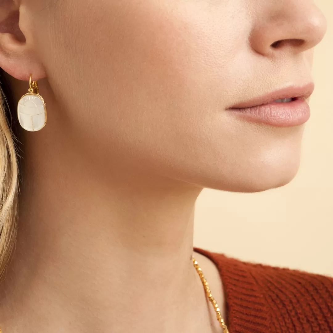 Gas Bijoux Boucles D'Oreilles Scaramouche Dorees-Nacre Blanche