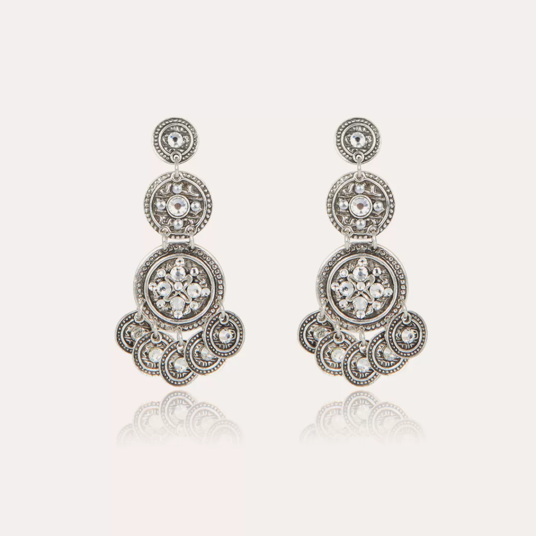 Gas Bijoux Boucles D'Oreilles Sequin Trois Rangs Argentees