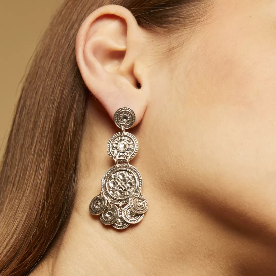 Gas Bijoux Boucles D'Oreilles Sequin Trois Rangs Argentees