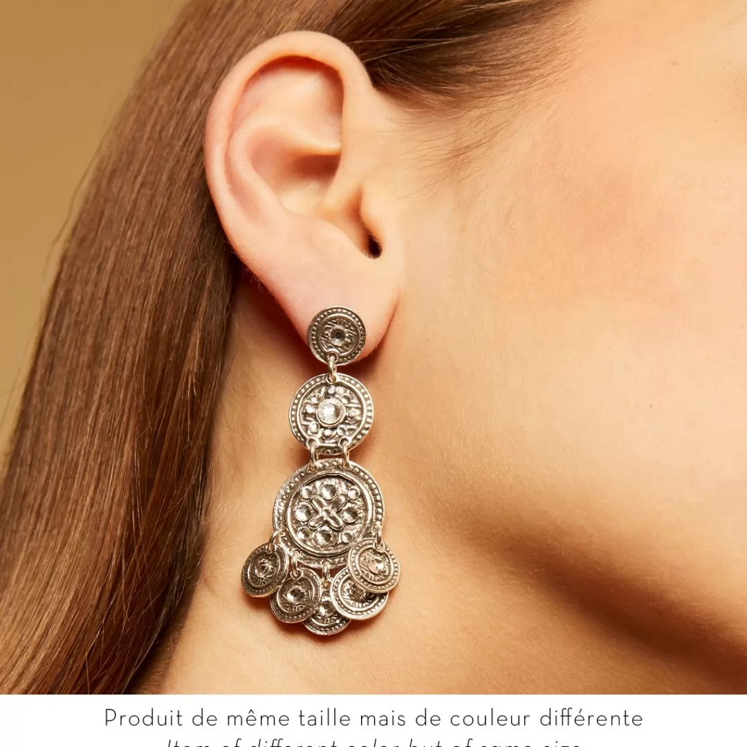 Gas Bijoux Boucles D'Oreilles Sequin Trois Rangs Argentees