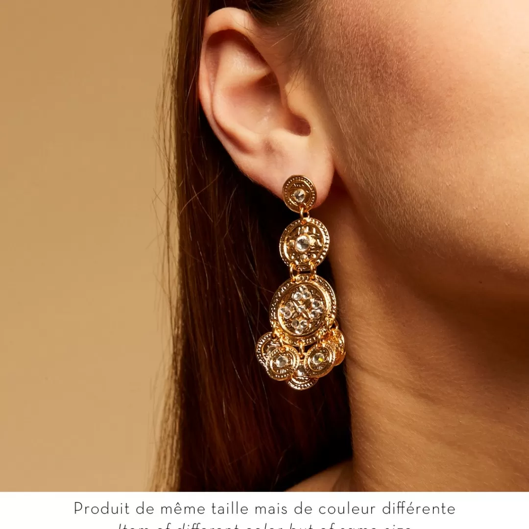 Gas Bijoux Boucles D'Oreilles Sequin Trois Rangs Dorees