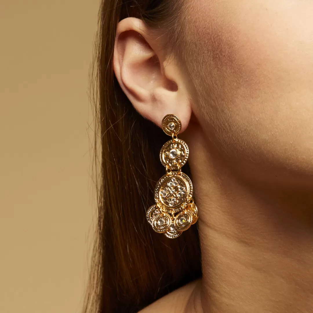 Gas Bijoux Boucles D'Oreilles Sequin Trois Rangs Dorees