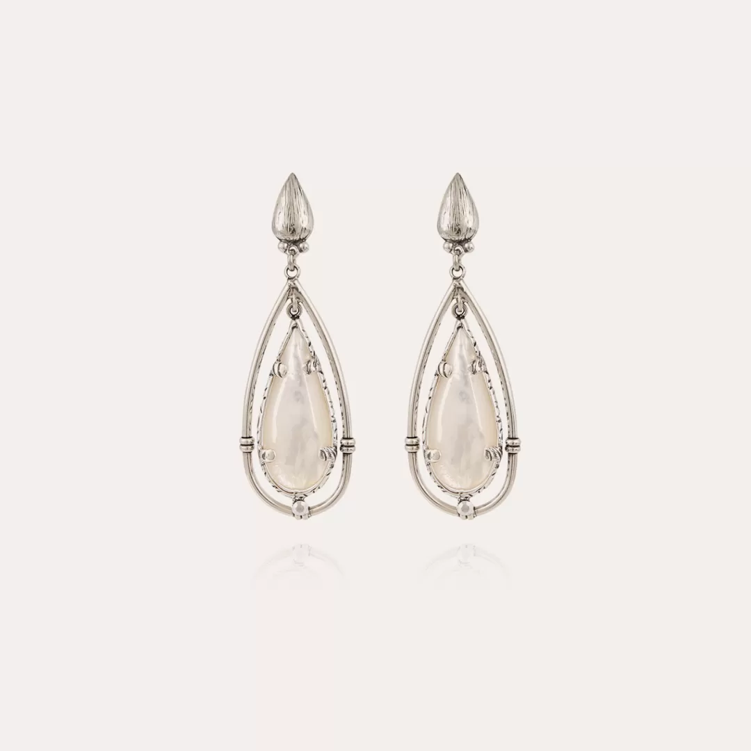 Gas Bijoux Boucles D'Oreilles Serti Cage Petit Modele Argentees-Nacre Blanche