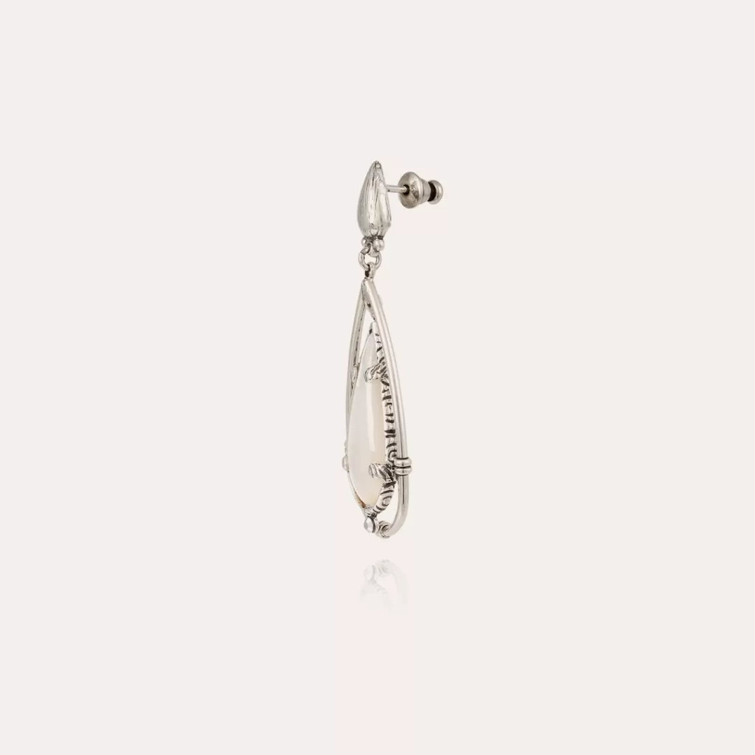 Gas Bijoux Boucles D'Oreilles Serti Cage Petit Modele Argentees-Nacre Blanche