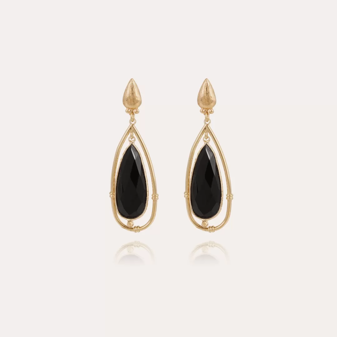 Gas Bijoux Boucles D'Oreilles Serti Cage Petit Modele Dorees-Onyx
