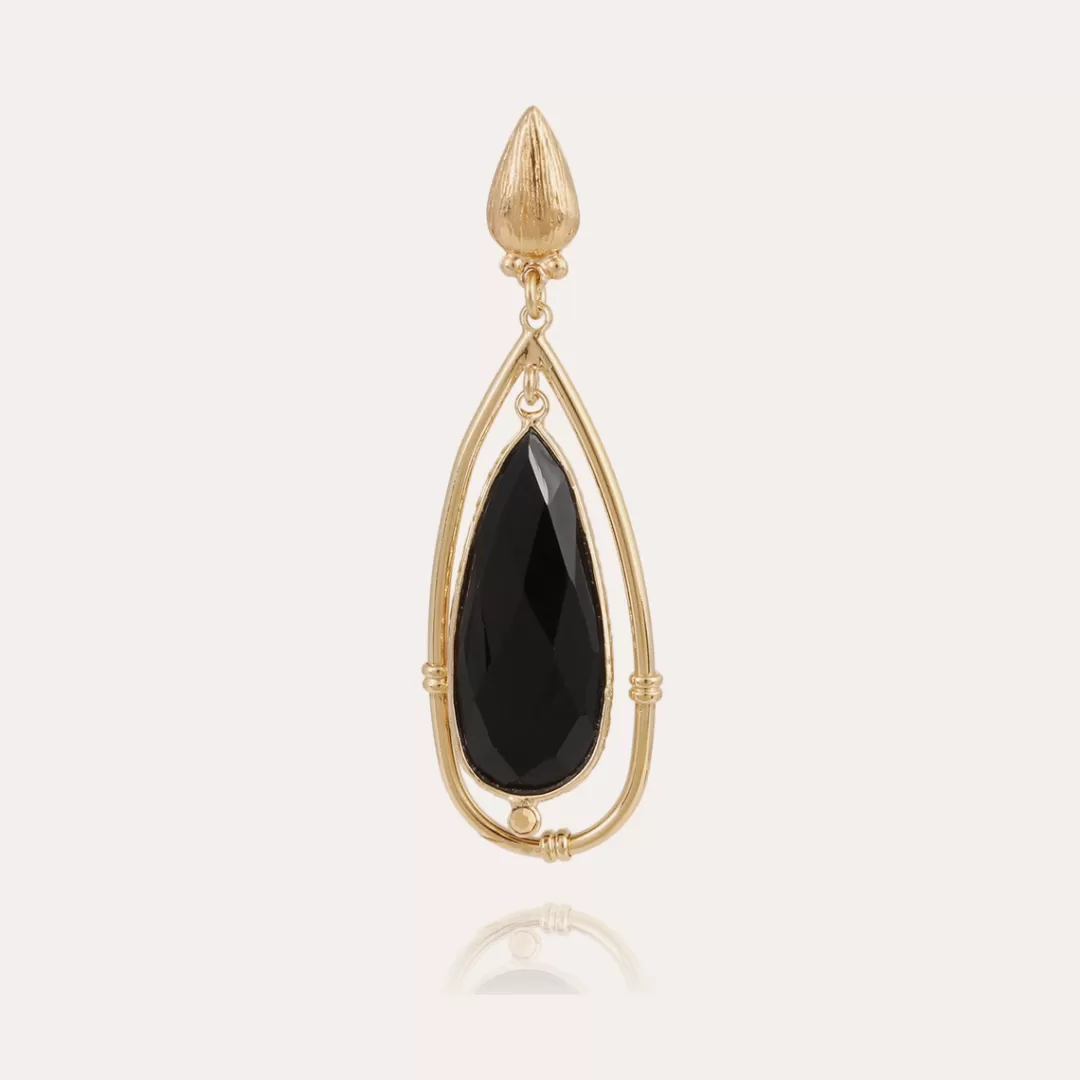 Gas Bijoux Boucles D'Oreilles Serti Cage Petit Modele Dorees-Onyx
