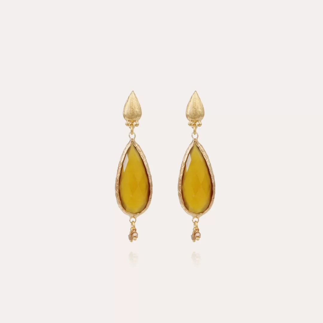 Gas Bijoux Boucles D'Oreilles Serti Goutte Petit Modele Dorees-Calcite Jaune