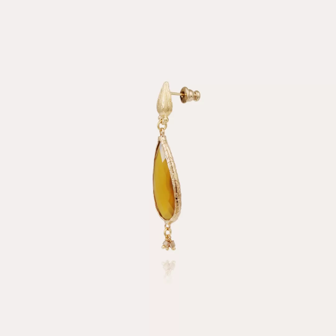Gas Bijoux Boucles D'Oreilles Serti Goutte Petit Modele Dorees-Calcite Jaune