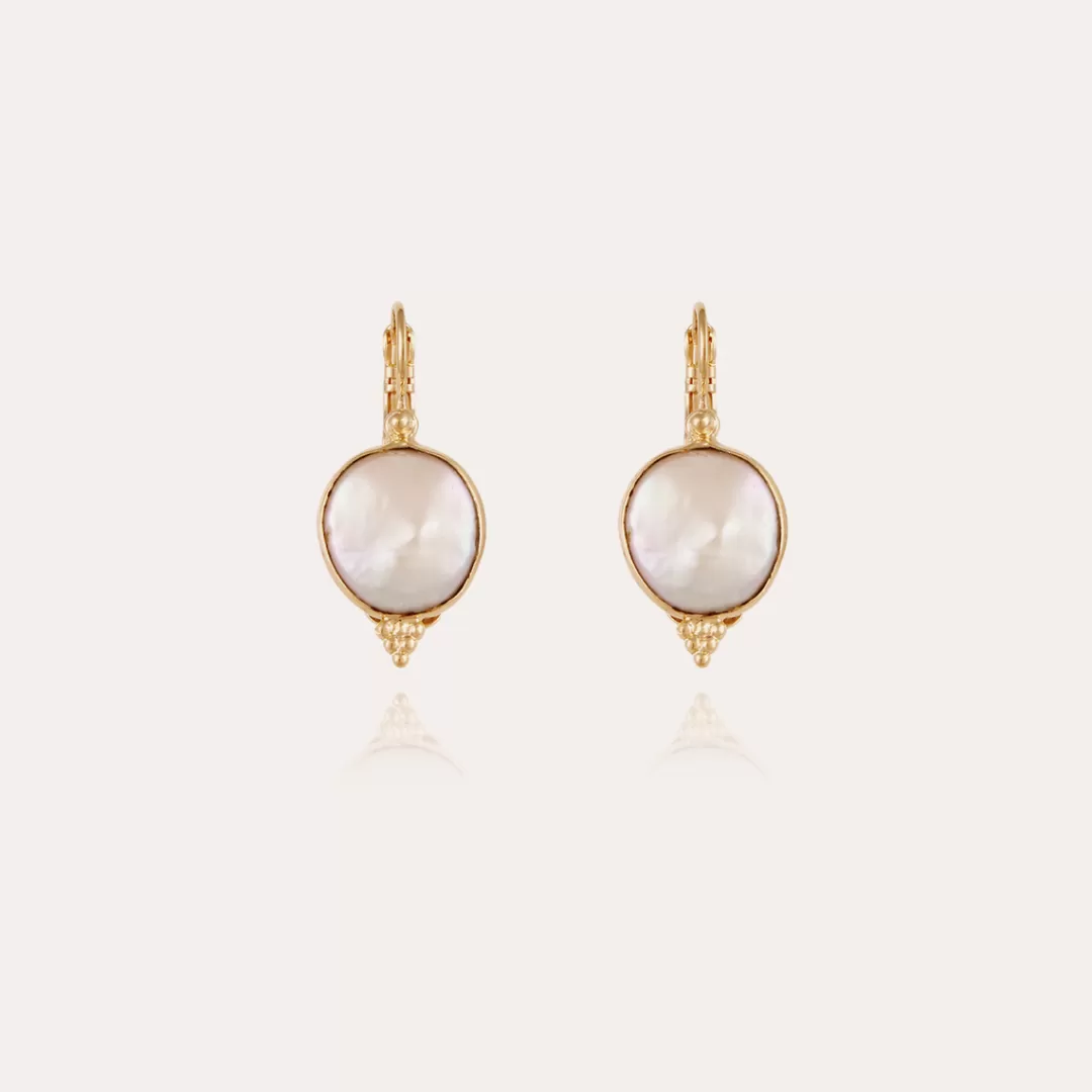 Gas Bijoux Boucles D'Oreilles Serti Nacre Dorees-Nacre Blanche