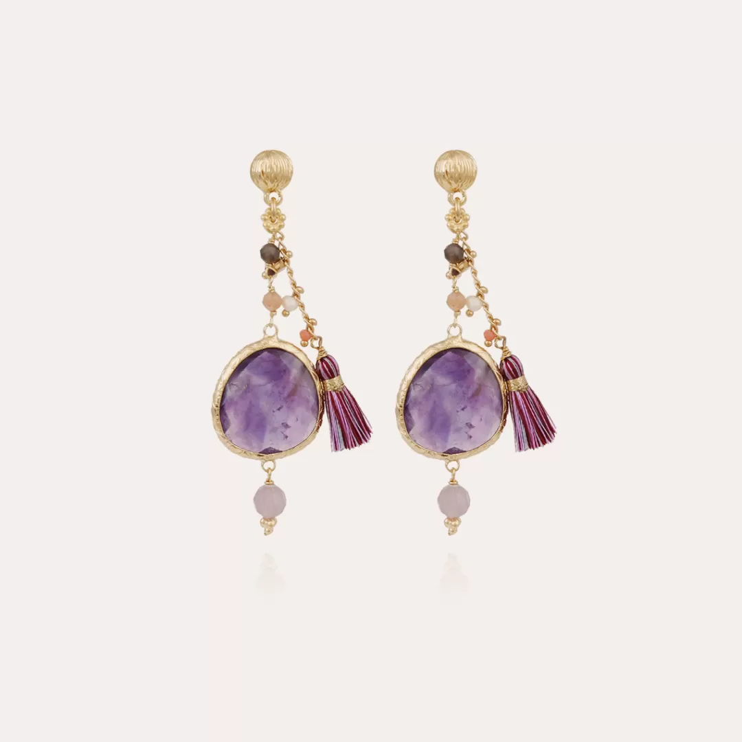 Gas Bijoux Boucles D'Oreilles Serti Pondicherie Petit Modele Dorees-Amethyste