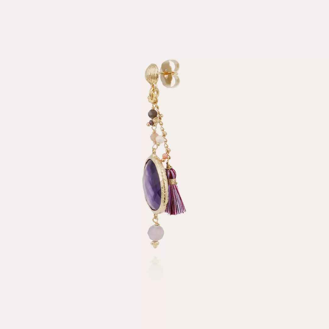 Gas Bijoux Boucles D'Oreilles Serti Pondicherie Petit Modele Dorees-Amethyste