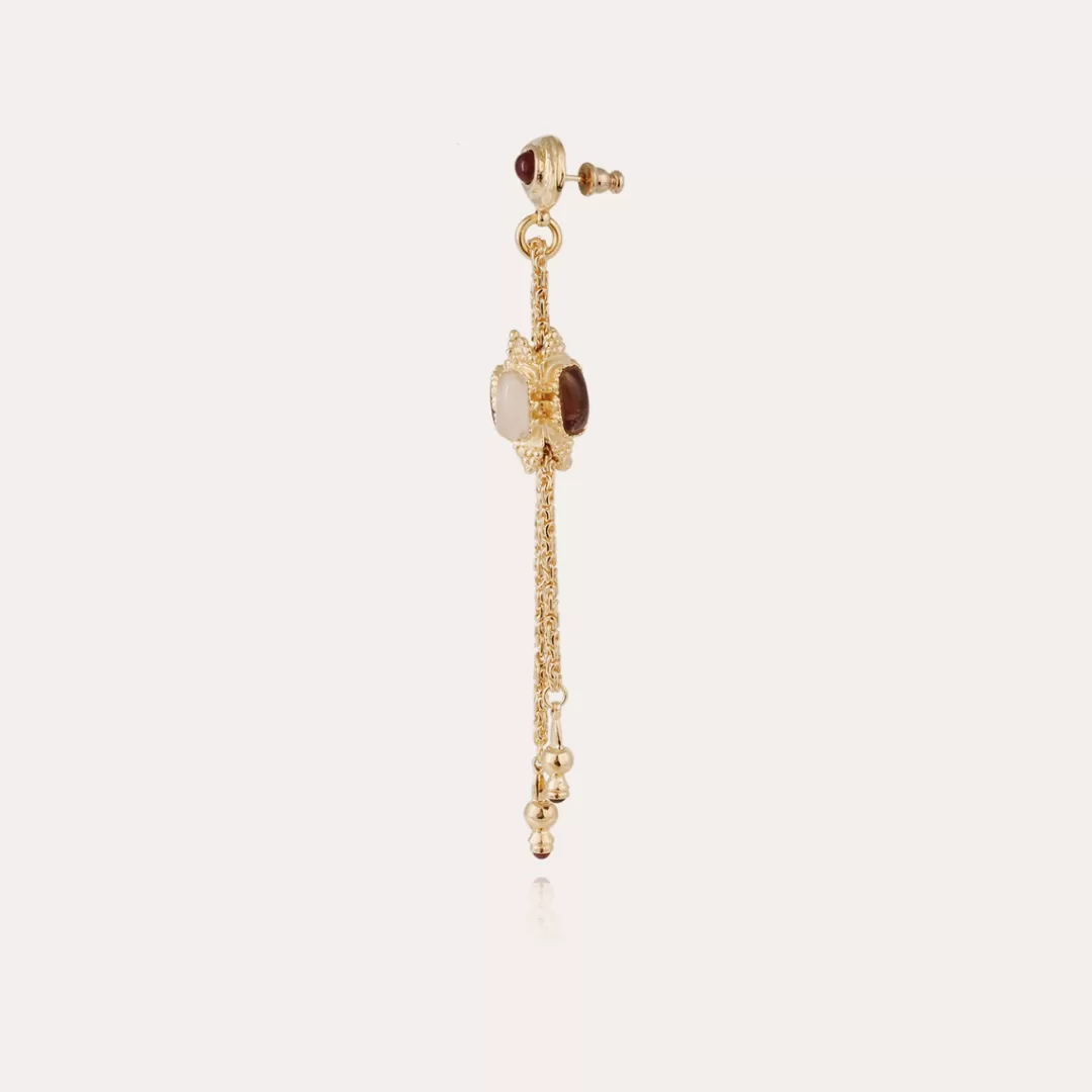 Gas Bijoux Boucles D'Oreilles Serti Talisman Grand Modele Dore-Jaspe Rouge, Cristal De Roche & Bois Silicifie