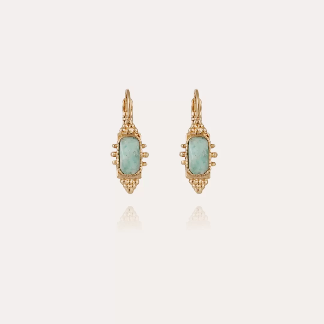 Gas Bijoux Boucles D'Oreilles Serti Talisman Petit Modele Dorees-Amazonite