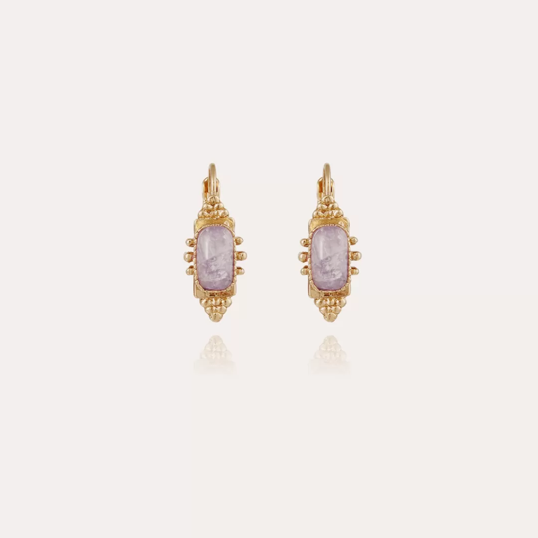 Gas Bijoux Boucles D'Oreilles Serti Talisman Petit Modele Dorees-Amethyste