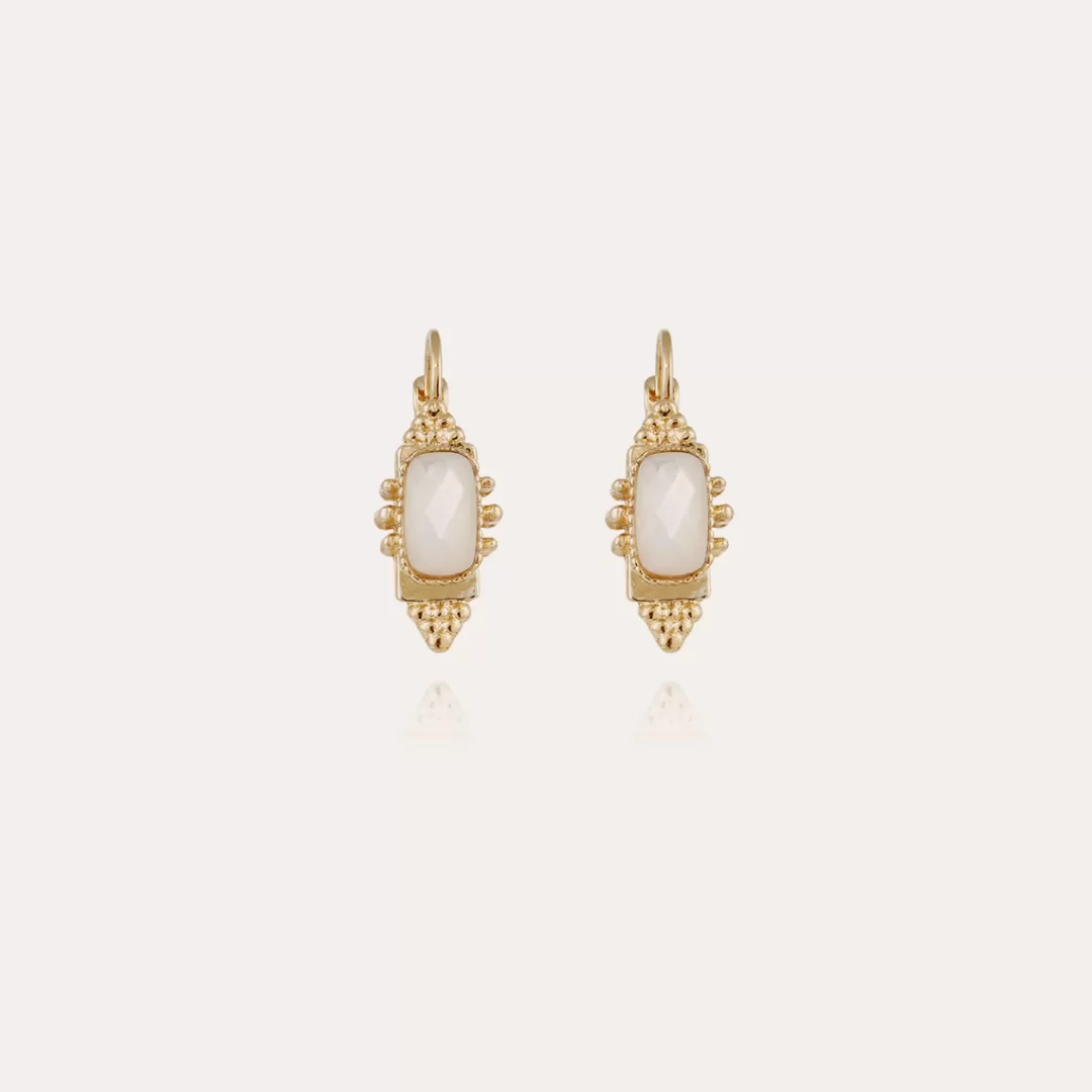 Gas Bijoux Boucles D'Oreilles Serti Talisman Petit Modele Dorees-Nacre Blanche