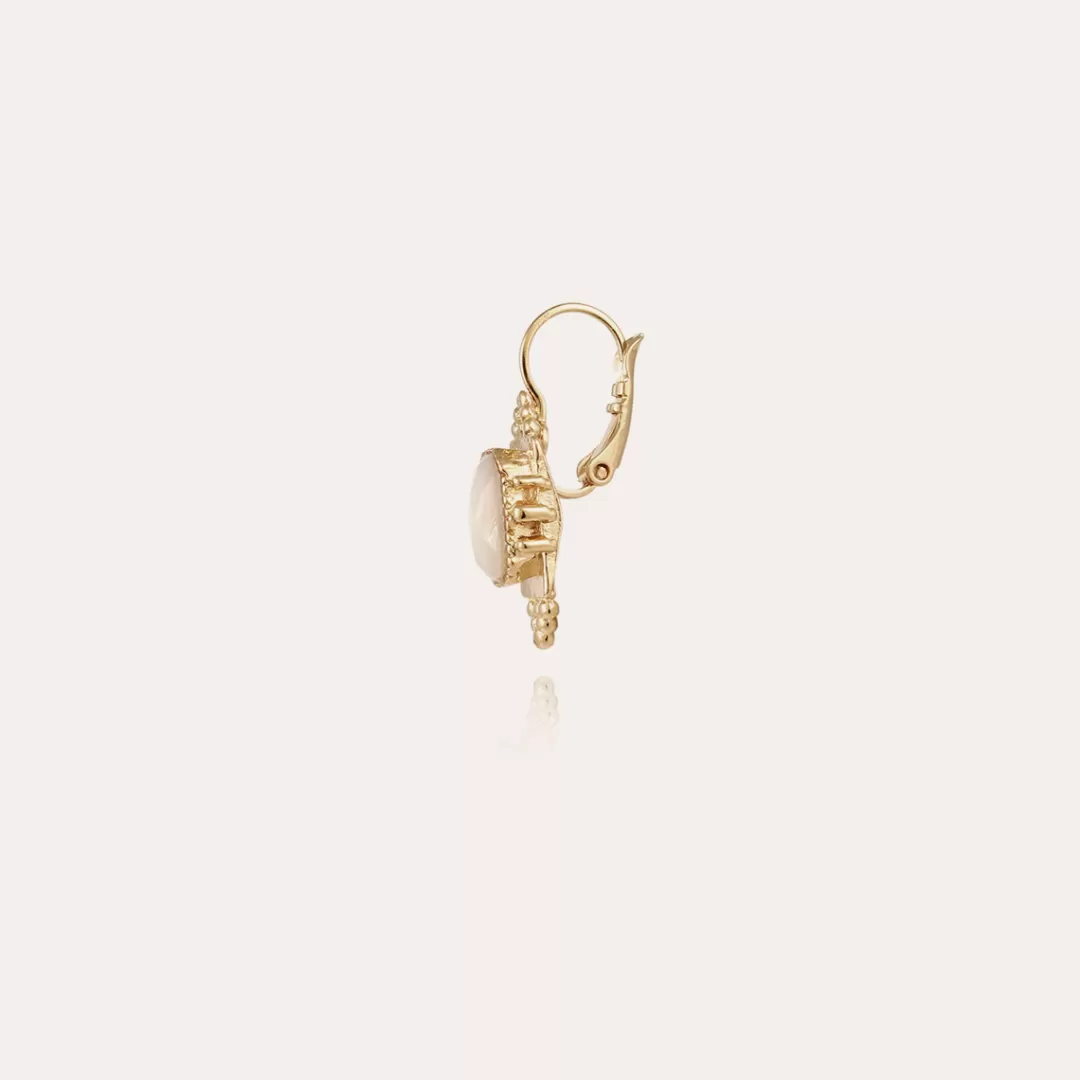 Gas Bijoux Boucles D'Oreilles Serti Talisman Petit Modele Dorees-Nacre Blanche