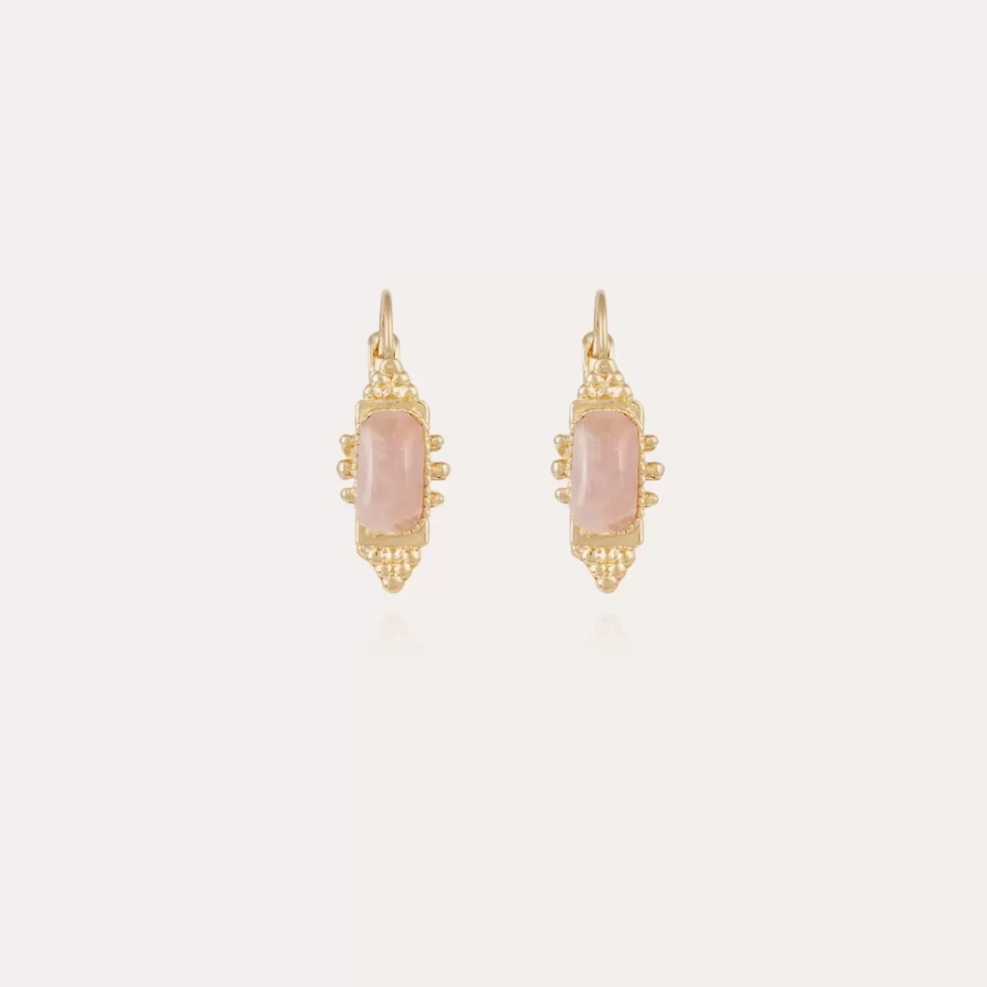 Gas Bijoux Boucles D'Oreilles Serti Talisman Petit Modele Dorees-Quartz Rose