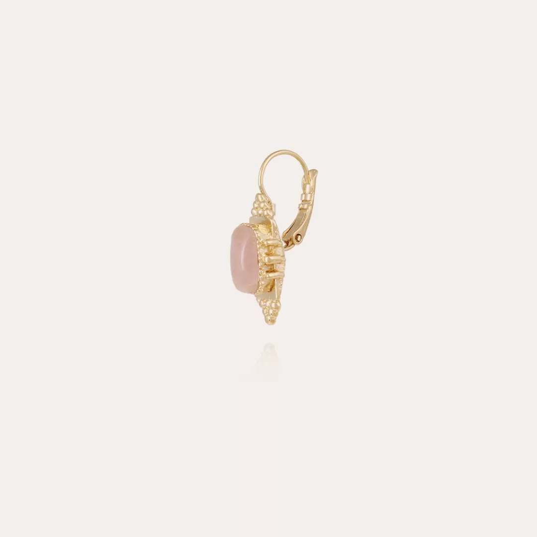 Gas Bijoux Boucles D'Oreilles Serti Talisman Petit Modele Dorees-Quartz Rose
