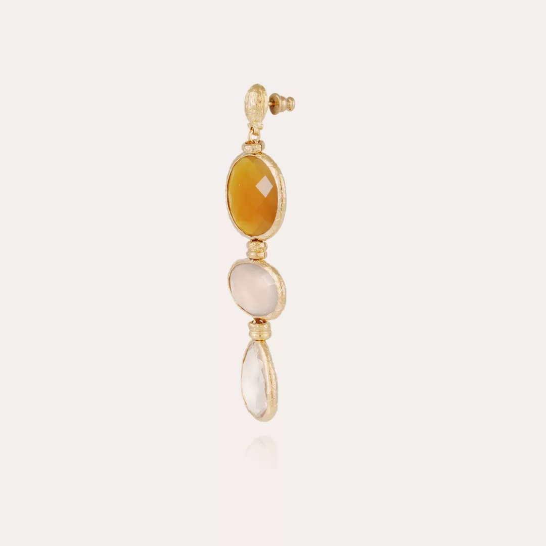 Gas Bijoux Boucles D'Oreilles Silene Grand Modele Dorees-Calcite Jaune, Pierre De Lune & Cristal-Piece Exclusive (4 Pieces)