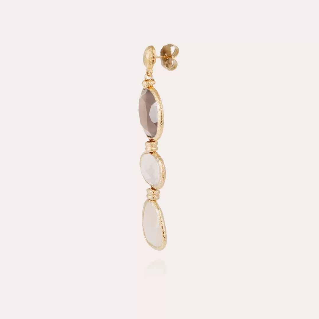 Gas Bijoux Boucles D'Oreilles Silene Grand Modele Dorees-Quartz Fume, Cristal & Pierre De Lune