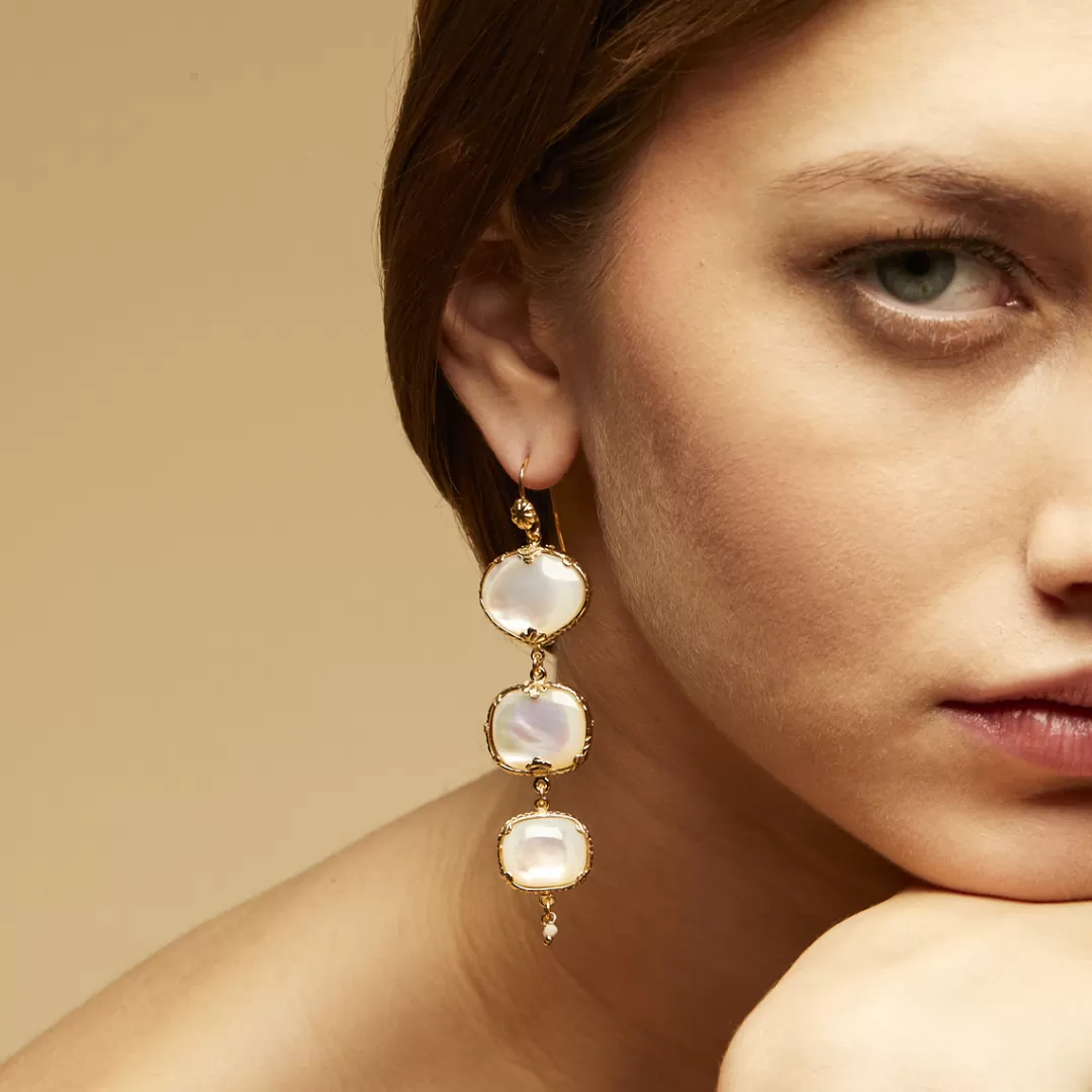 Gas Bijoux Boucles D'Oreilles Silene Nacre Dorees-Nacre Blanche